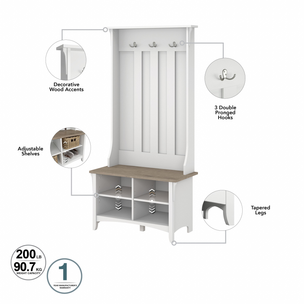Shop Bush Furniture Salinas Hall Tree with Shoe Storage Bench, Image 07, SAS532G2W-03, #color_shiplap gray/pure white