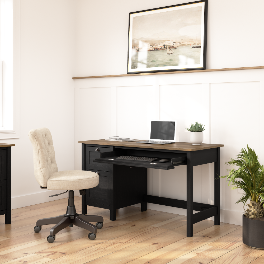 Shop Bush Furniture Mayfield 54W Computer Desk with Drawers, Image 04, MAD254V2P-03, #color_vintage black/reclaimed pine