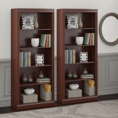 Shop Bush Furniture Saratoga Tall 5 Shelf Bookcase - Set of 2, Image 02, SAR008CS, #color_harvest cherry