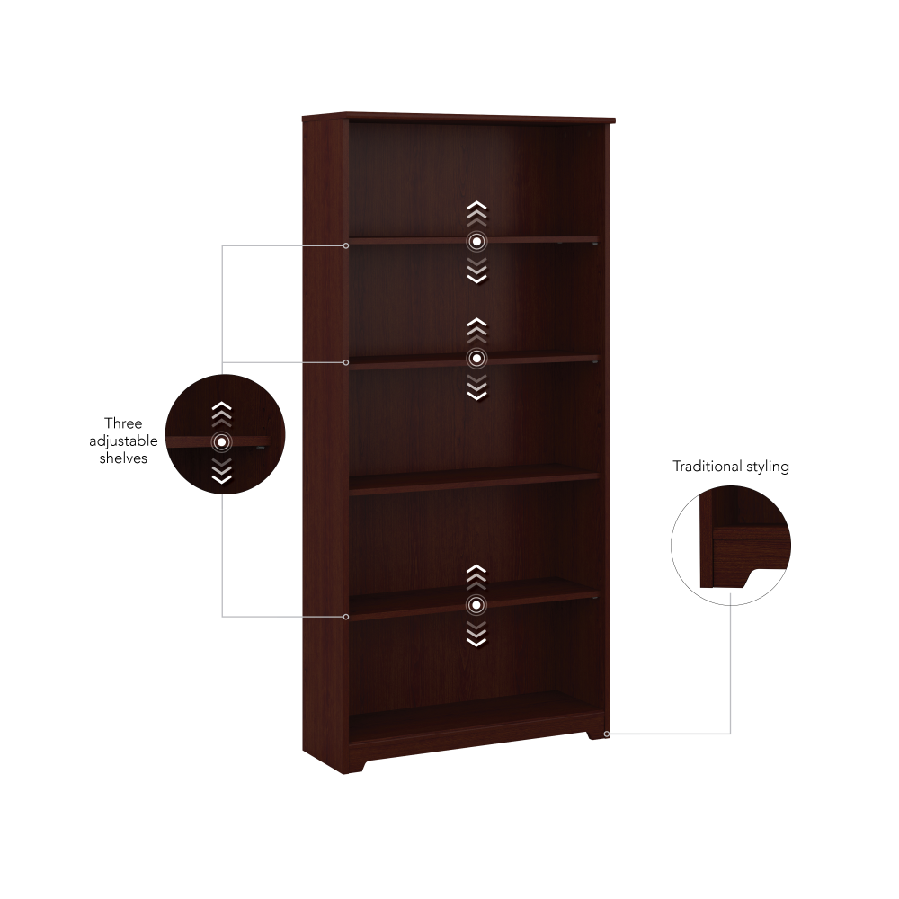 Shop Bush Furniture Cabot Tall 5 Shelf Bookcase, Image 06, WC31466, #color_harvest cherry