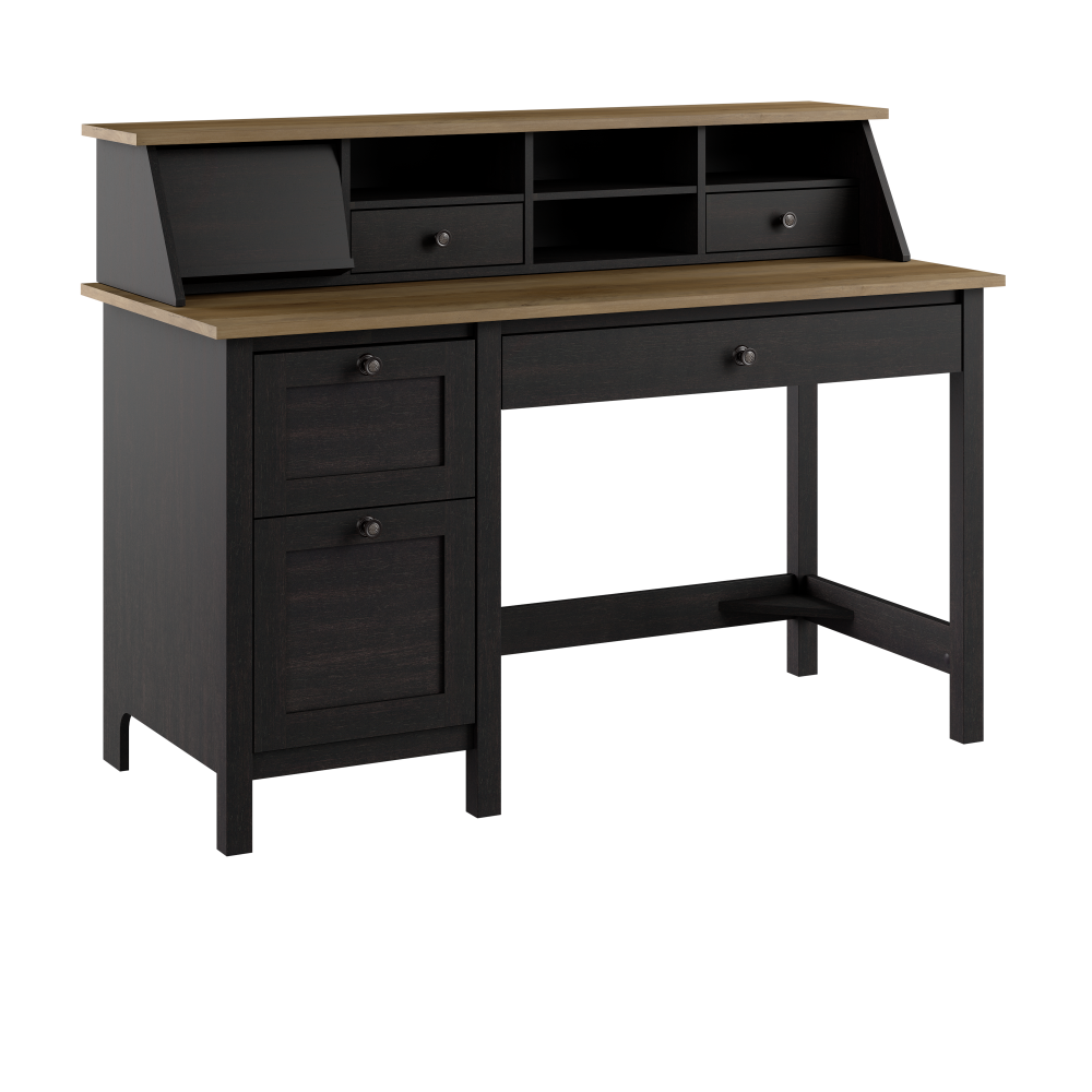 Shop Bush Furniture Mayfield 54W Computer Desk with Drawers and Desktop Organizer, Image 01, MAY003V2P, #color_vintage black/reclaimed pine