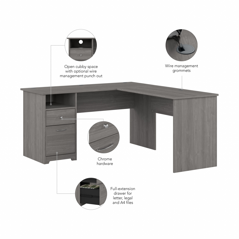 Shop Bush Furniture Cabot 60W L Shaped Computer Desk with Drawers, Image 06, CAB044MG, #color_modern gray