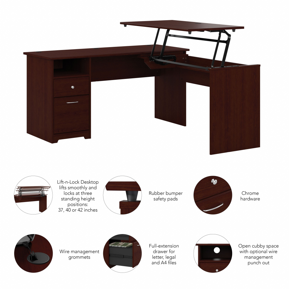 Shop Bush Furniture Cabot 60W 3 Position Sit to Stand L Shaped Desk, Image 08, CAB043HVC, #color_harvest cherry