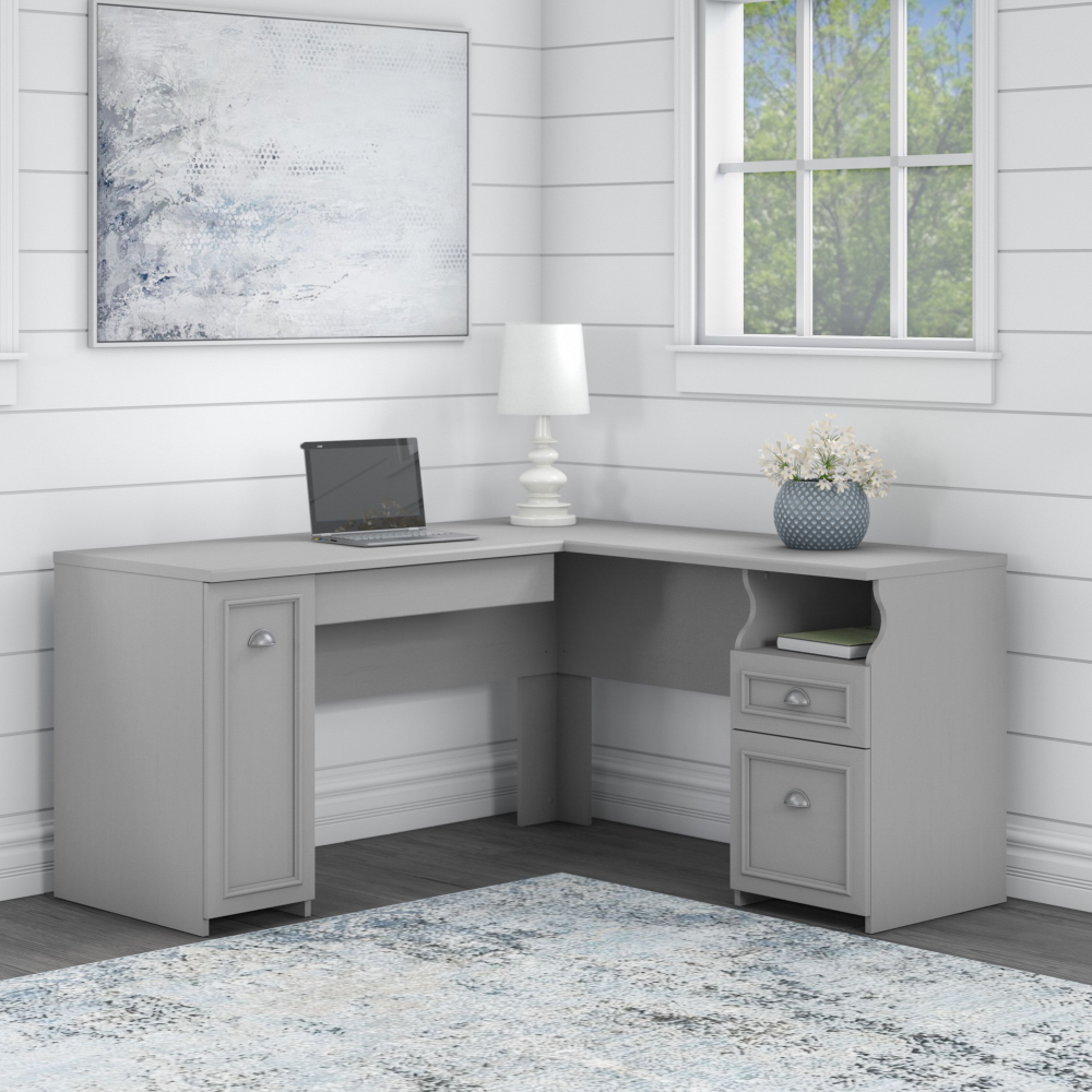 Shop Bush Furniture Fairview 60W L Shaped Desk with Drawers and Storage Cabinet, Image 02, WC53530-03K, #color_cape cod gray
