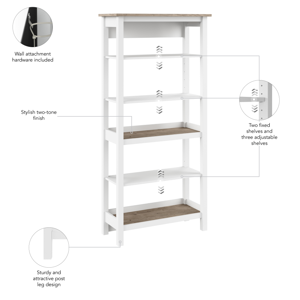 Shop Bush Furniture Mayfield Tall 5 Shelf Bookcase, Image 06, MAB132GW2-03, #color_shiplap gray/pure white