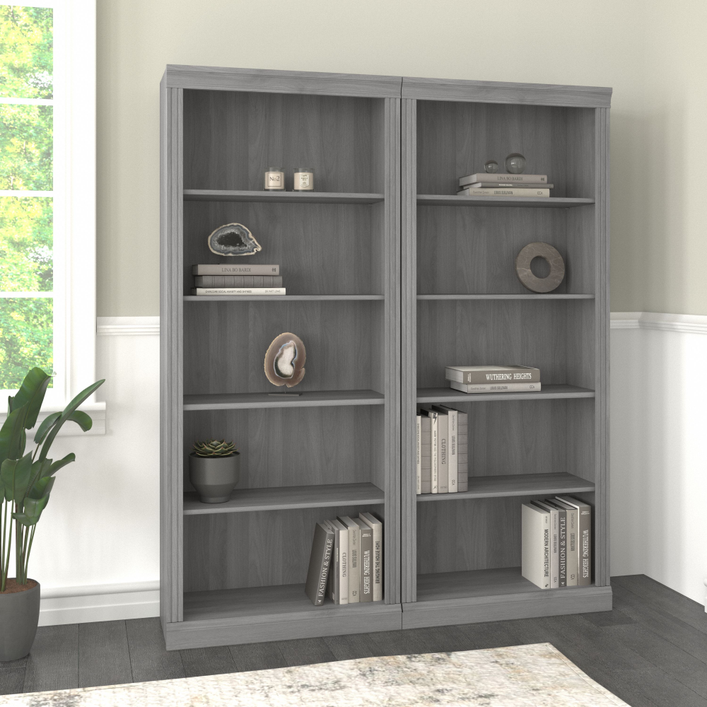 Shop Bush Furniture Saratoga Tall 5 Shelf Bookcase - Set of 2, Image 02, SAR008MG, #color_modern gray