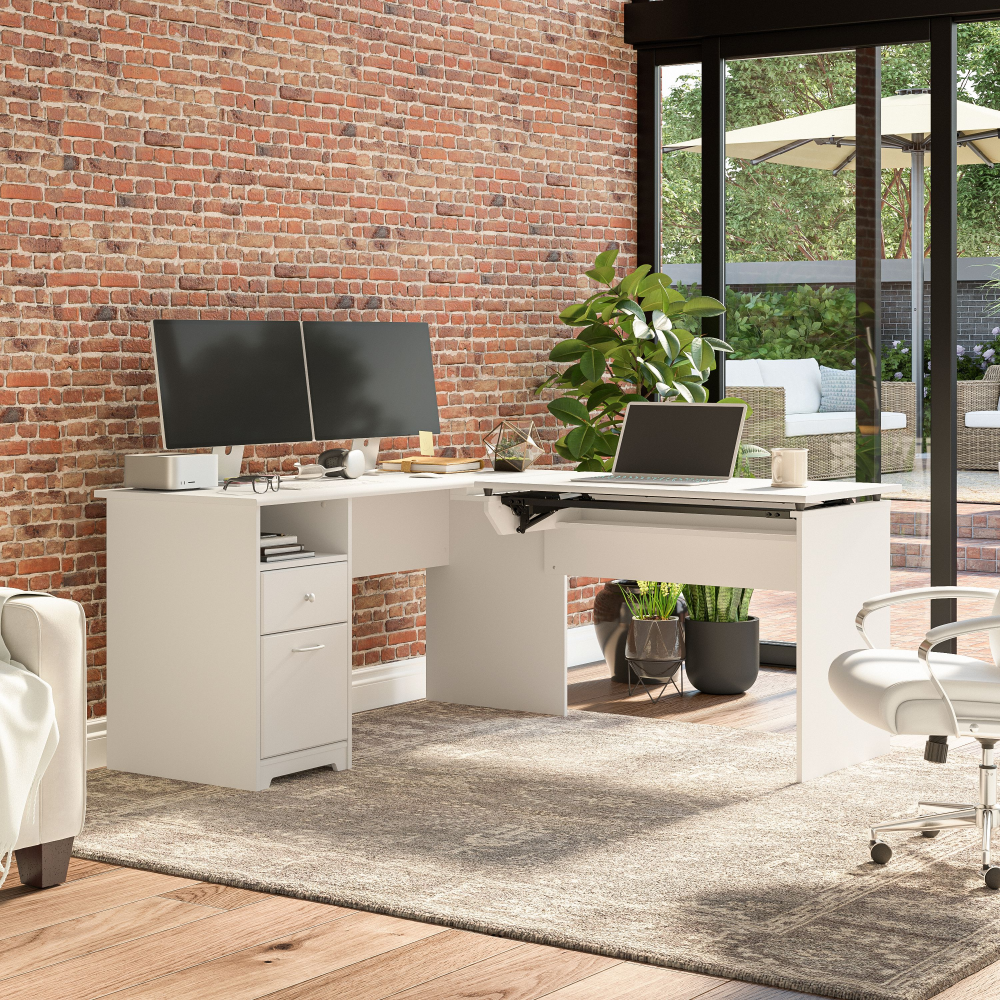 Shop Bush Furniture Cabot 60W 3 Position Sit to Stand L Shaped Desk, Image 04, CAB043WHN, #color_white