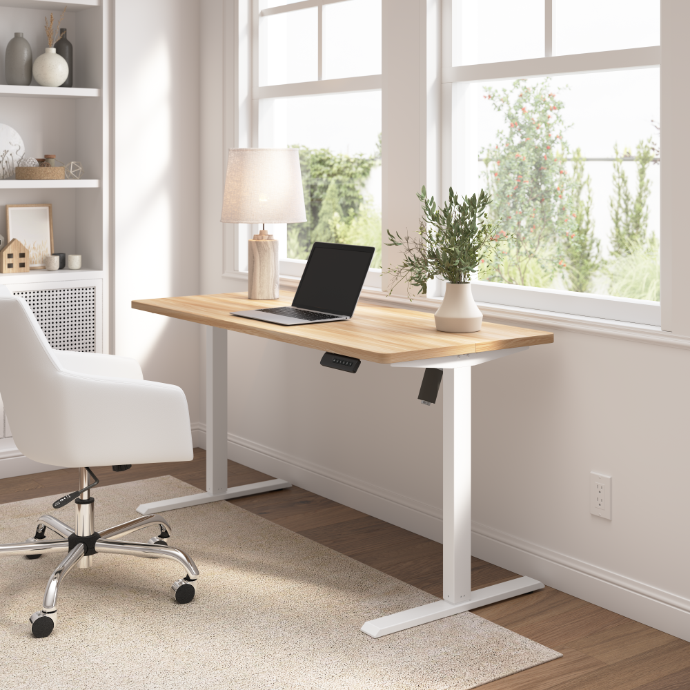 Shop Bush Furniture Energize 55W x 24D Electric Height Adjustable Standing Desk, Image 04, EZ155MAW-03, #color_maple/white frame
