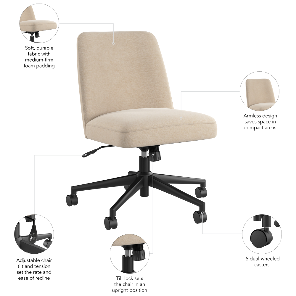 Shop Bush Furniture Serenity Mid Back Armless Office Chair with Wheels, Image 08, CH4101SBF-03, #color_soft beige fabric