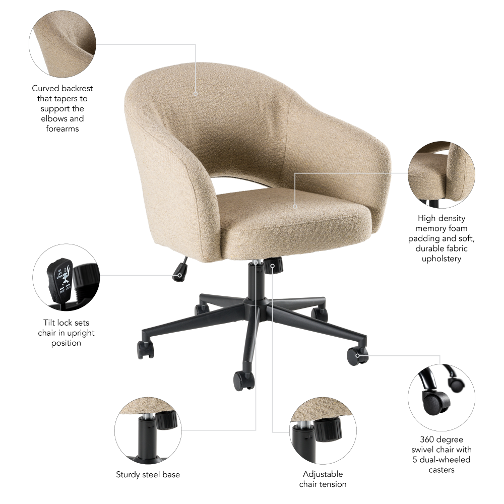 Shop Bush Furniture Fairfax Mid Century Modern Desk Chair for Home Office, Image 06, CH4401CBF-03, #color_cool beige fabric