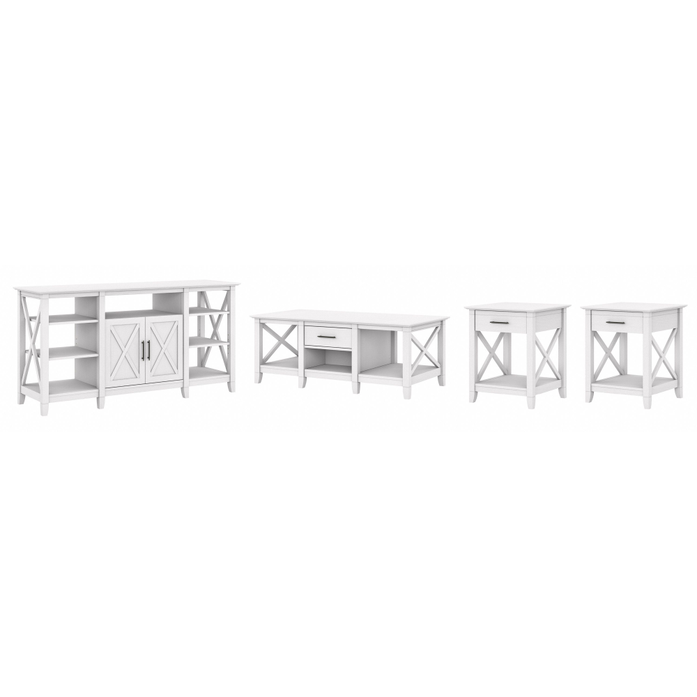 Shop Bush Furniture Key West Tall TV Stand with Coffee Table and Set of 2 End Tables, Image 02, KWS025WT, #color_pure white oak