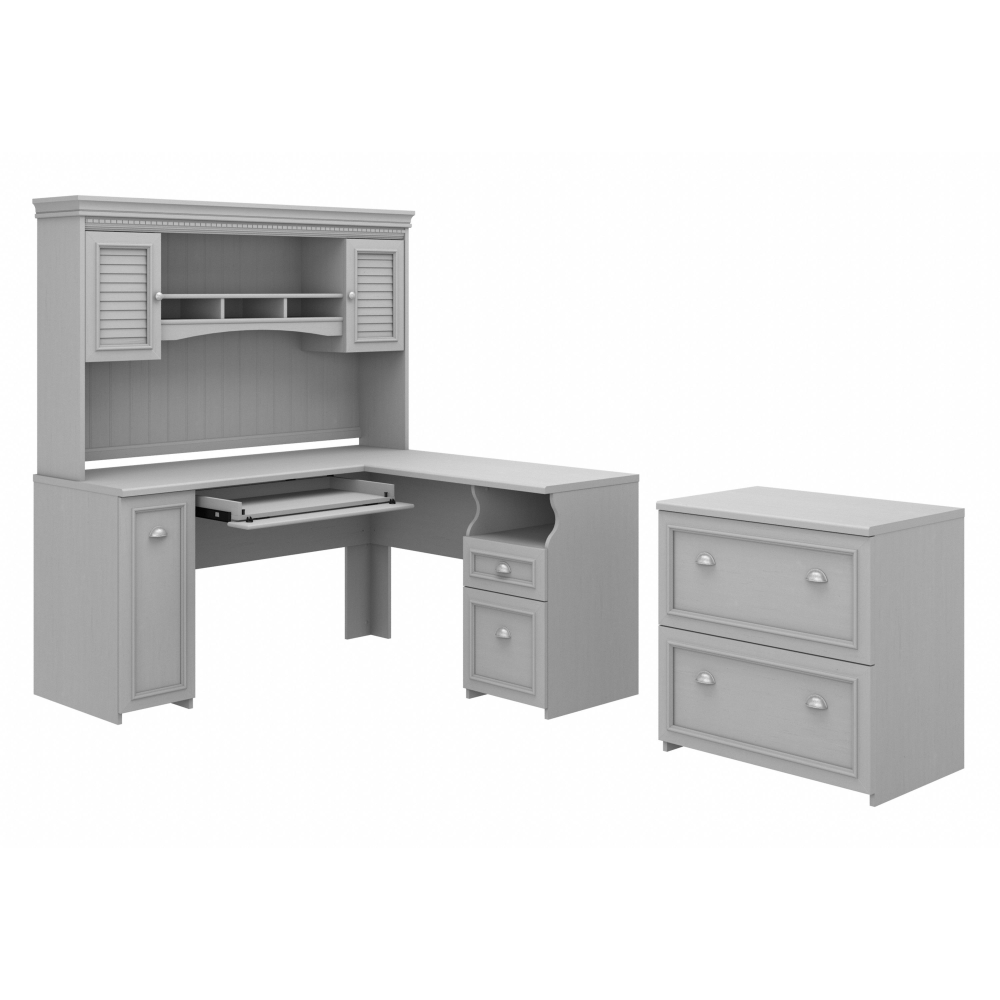 Shop Bush Furniture Fairview 60W L Shaped Desk with Hutch and Lateral File Cabinet, Image 02, FV003CG, #color_cape cod gray