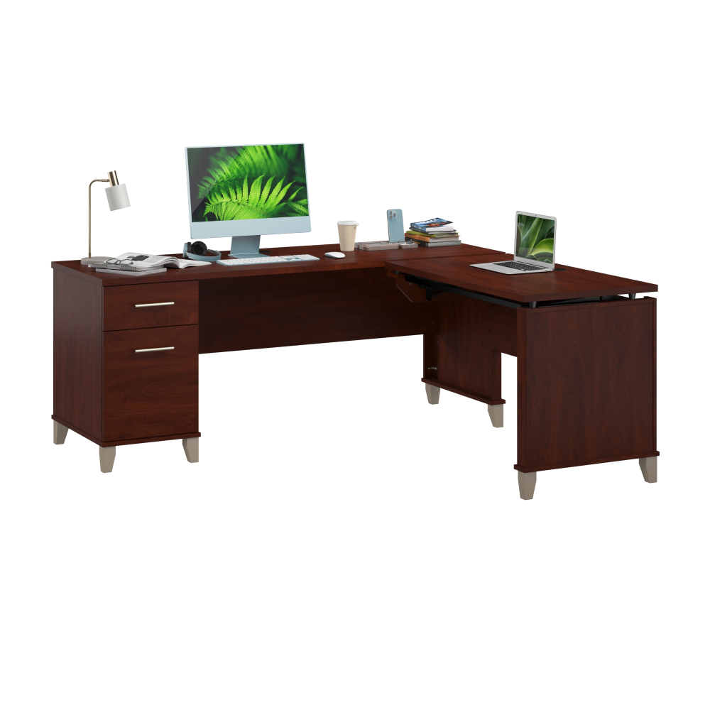 Shop Bush Furniture Somerset 72W 3 Position Sit to Stand L Shaped Desk, Image 02, SET014HC, #color_hansen cherry