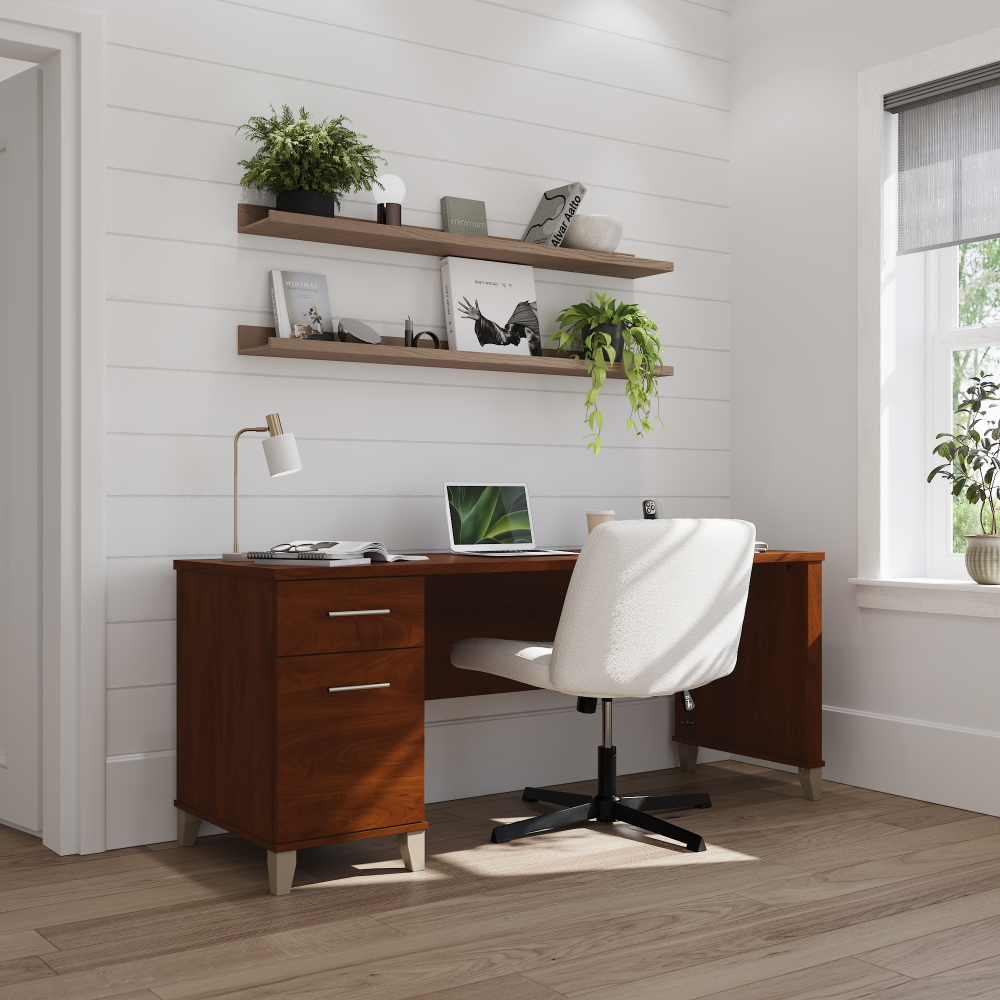 Shop Bush Furniture Somerset 72W Office Desk with Drawers, Image 01, WC81772, #color_hansen cherry