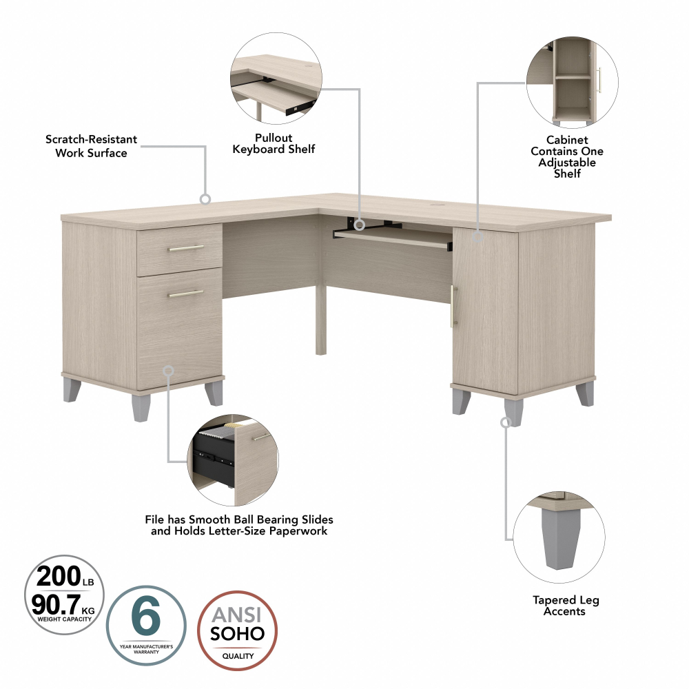 Shop Bush Furniture Somerset 60W L Shaped Desk with Storage, Image 07, WC81130K, #color_sand oak
