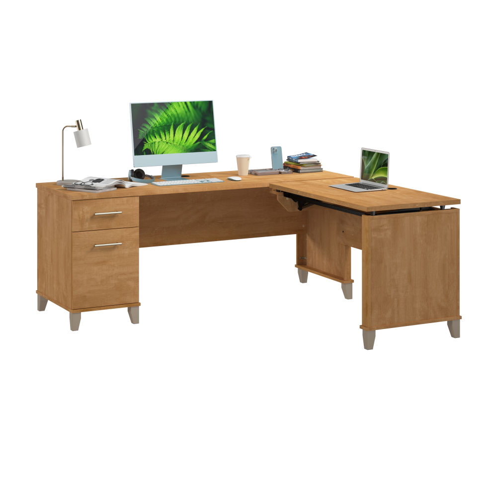 Shop Bush Furniture Somerset 72W 3 Position Sit to Stand L Shaped Desk, Image 02, SET014MC, #color_maple cross