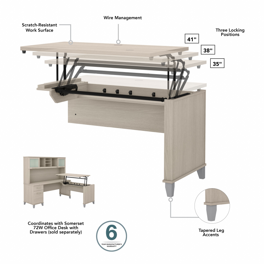 Shop Bush Furniture Somerset 72W 3 Position Sit to Stand L Shaped Desk with Hutch, Image 09, SET015SO, #color_sand oak