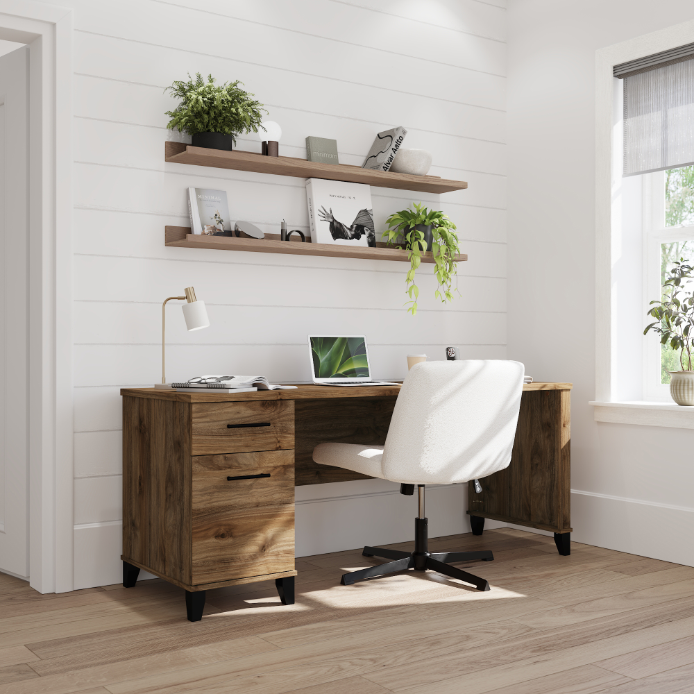 Shop Bush Furniture Somerset 72W Office Desk with Drawers, Image 01, WC81372, #color_fresh walnut