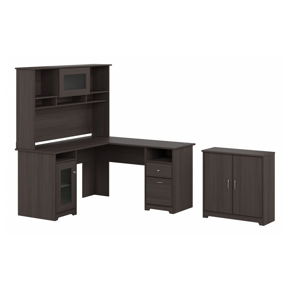 Shop Bush Furniture Cabot 60W L Shaped Computer Desk with Hutch and Small Storage Cabinet, Image 02, CAB016HRG, #color_heather gray