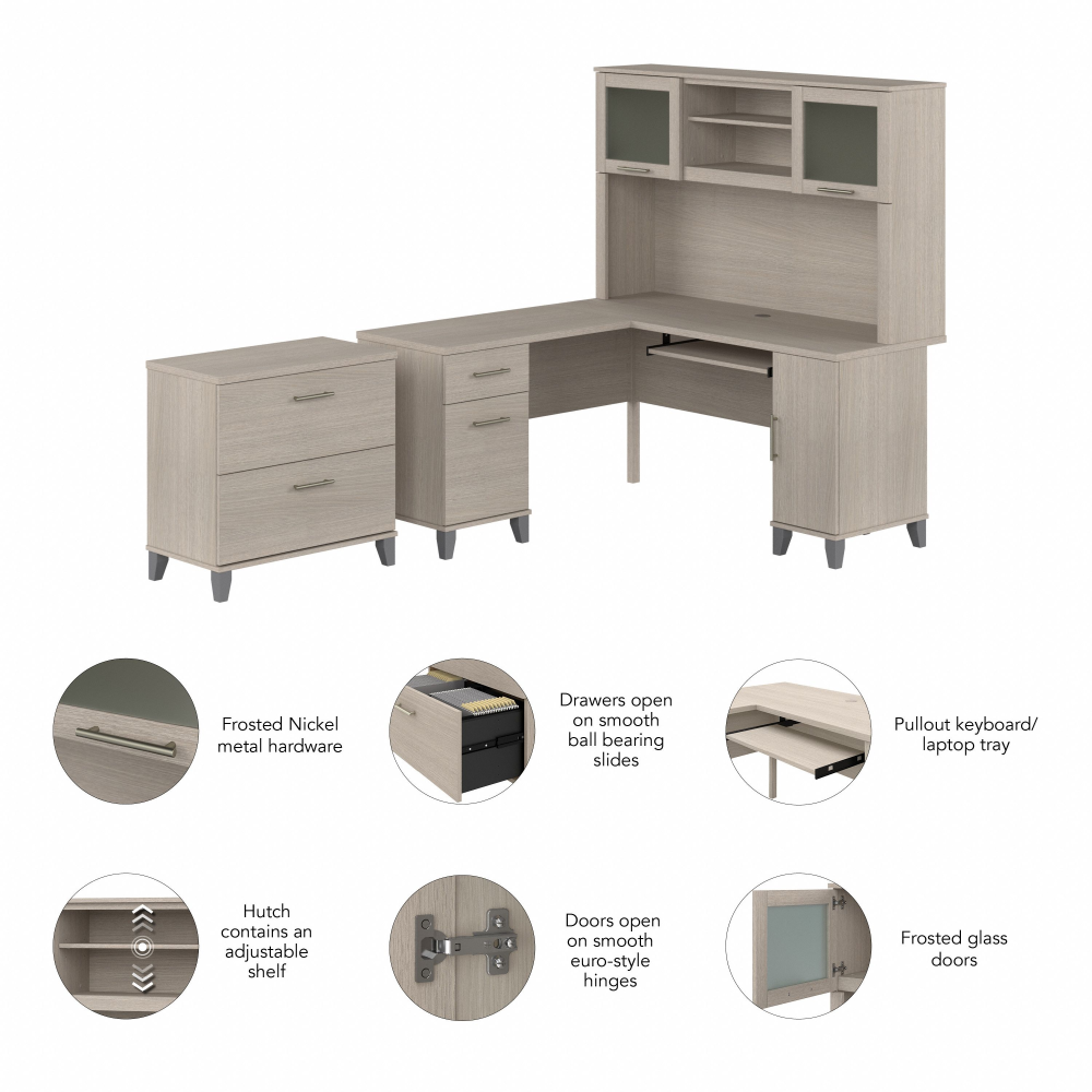 Shop Bush Furniture Somerset 60W L Shaped Desk with Hutch and Lateral File Cabinet, Image 07, SET008SO, #color_sand oak