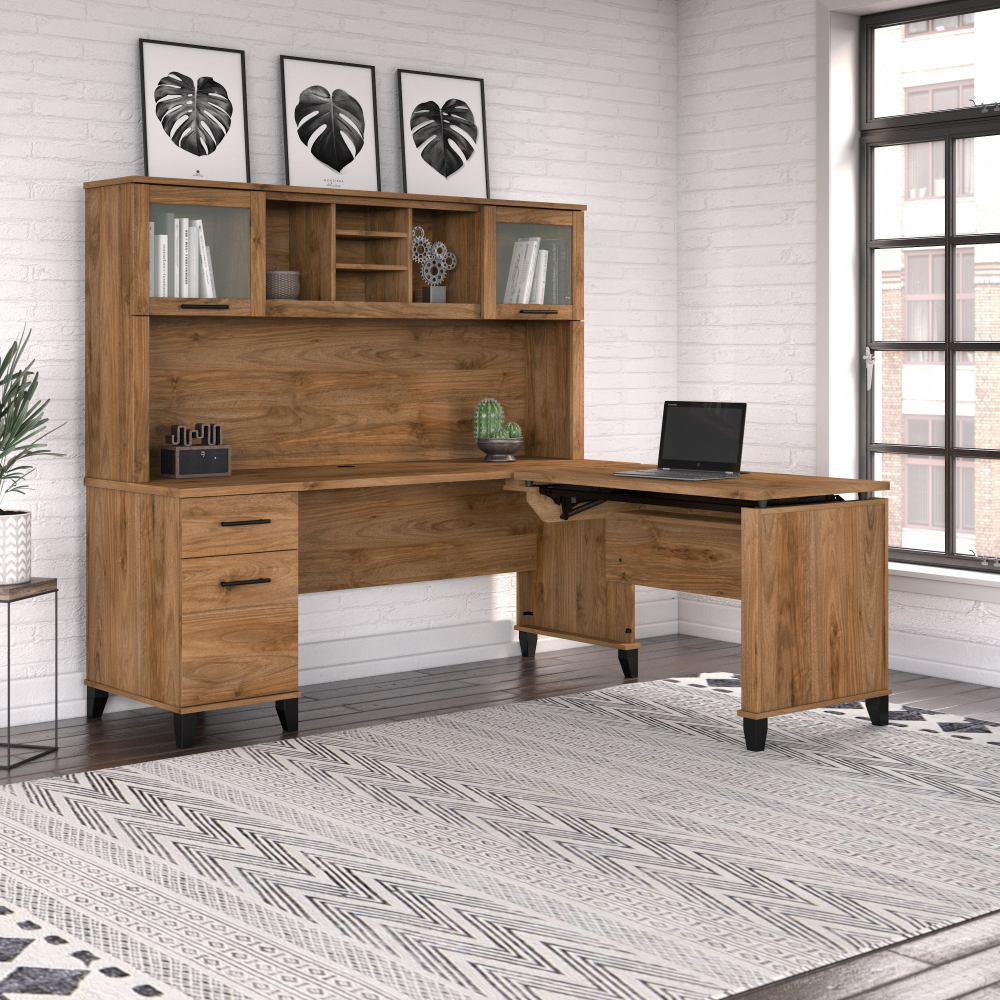 Shop Bush Furniture Somerset 72W 3 Position Sit to Stand L Shaped Desk with Hutch, Image 04, SET015FW, #color_fresh walnut