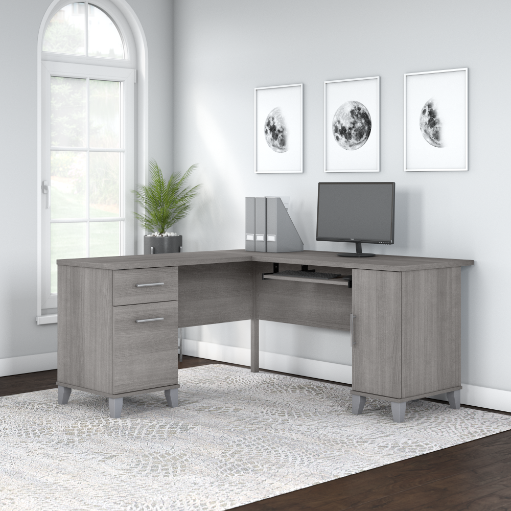 Shop Bush Furniture Somerset 60W L Shaped Desk with Storage, Image 01, WC81230K, #color_platinum gray