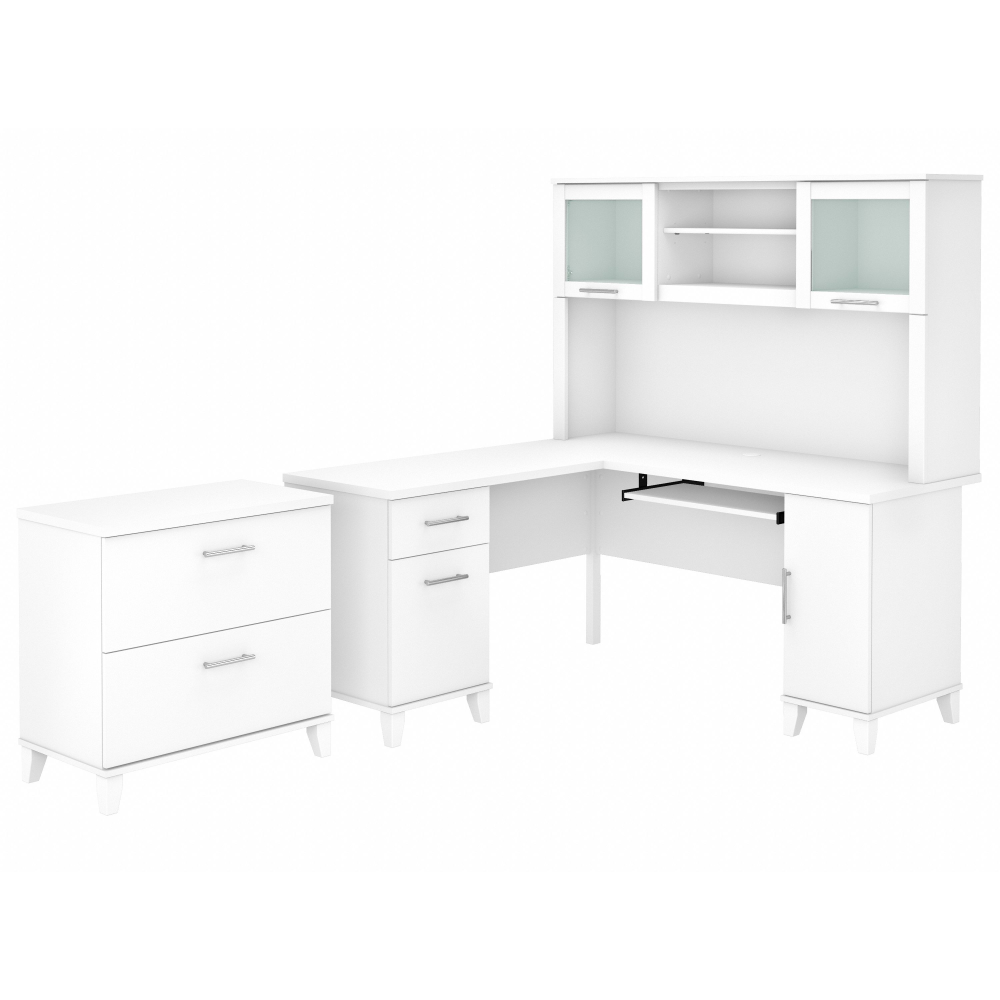 Shop Bush Furniture Somerset 60W L Shaped Desk with Hutch and Lateral File Cabinet, Image 02, SET008WH, #color_white