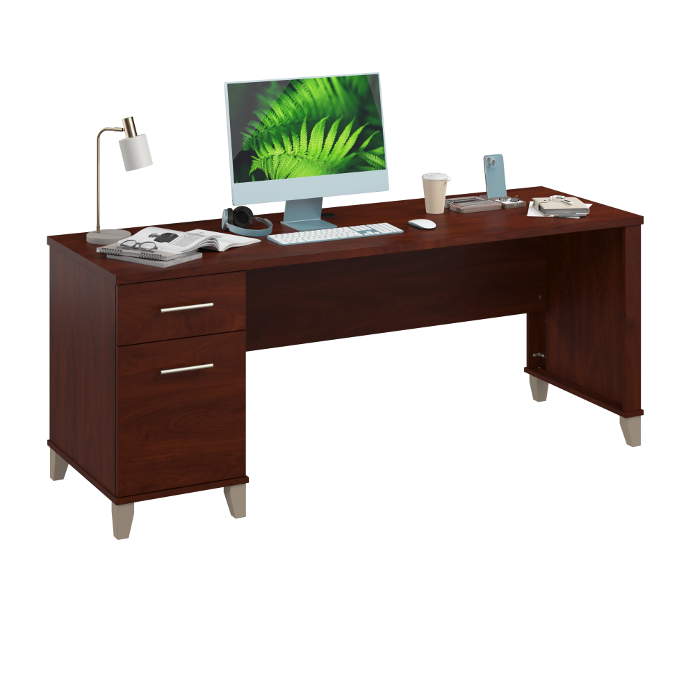 Shop Bush Furniture Somerset 72W Office Desk with Drawers, Image 02, WC81772, #color_hansen cherry