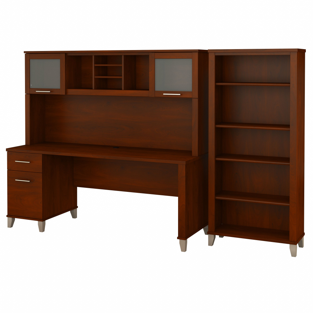 Shop Bush Furniture Somerset 72W Office Desk with Hutch and 5 Shelf Bookcase, Image 02, SET020HC, #color_hansen cherry