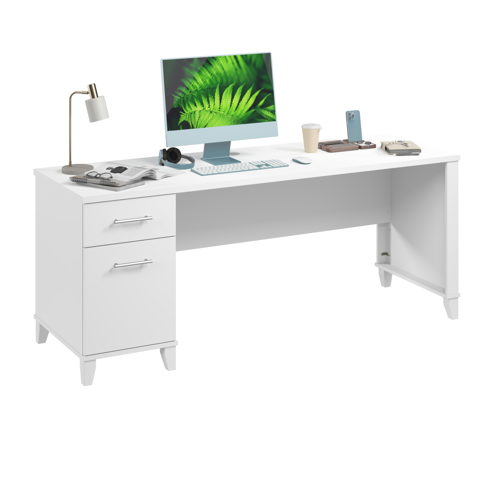 Shop Bush Furniture Somerset 72W Office Desk with Drawers, Image 02, WC81972, #color_white