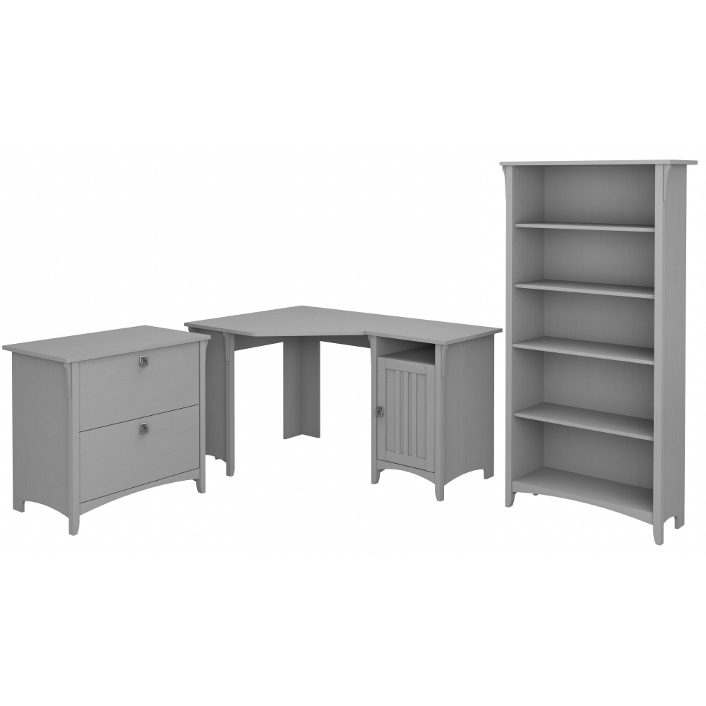 Shop Bush Furniture Salinas 55W Corner Desk with Lateral File Cabinet and 5 Shelf Bookcase, Image 02, SAL013CG, #color_cape cod gray