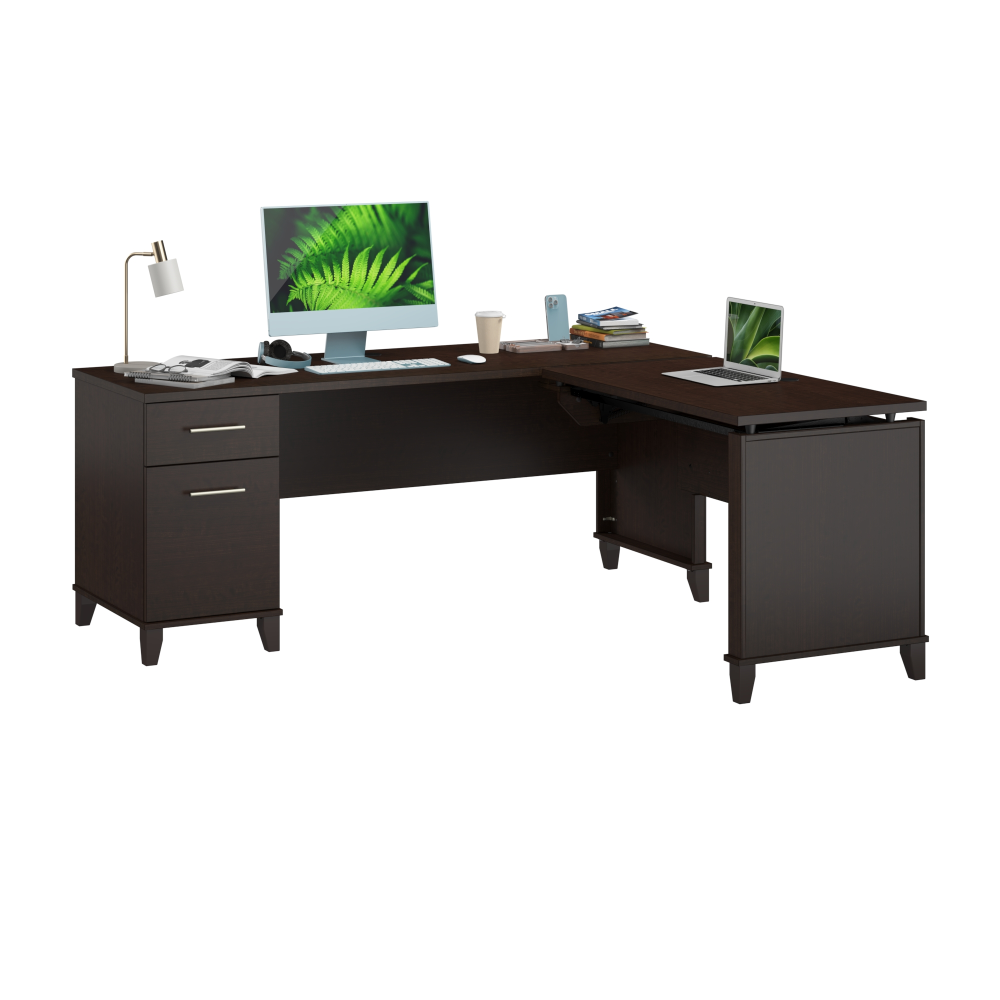 Shop Bush Furniture Somerset 72W 3 Position Sit to Stand L Shaped Desk, Image 02, SET014MR, #color_mocha cherry