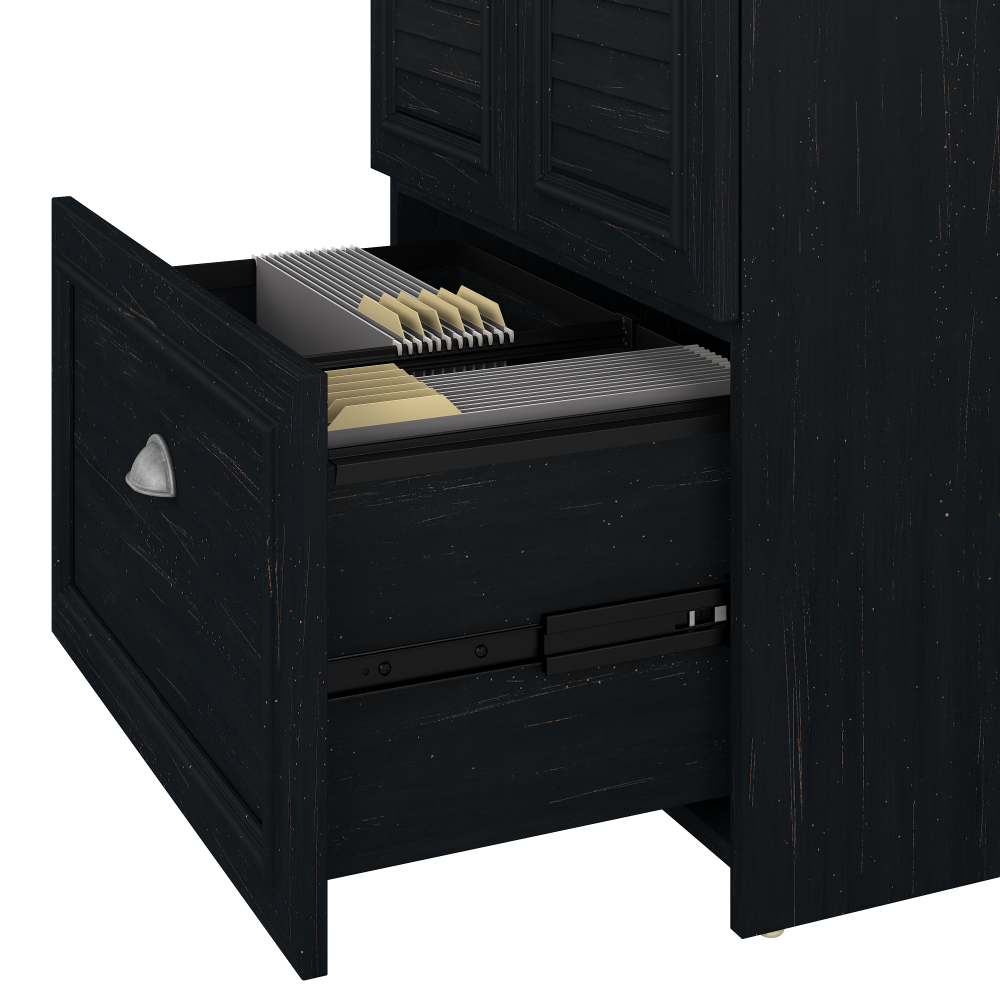 Shop Bush Furniture Fairview 60W L Shaped Desk and 2 Door Storage Cabinet with File Drawer, Image 05, FV009AB, #color_antique black/hansen cherry
