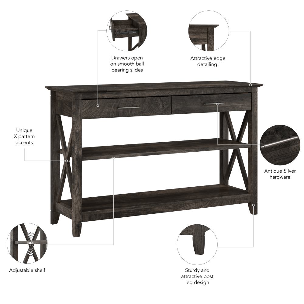 Shop Bush Furniture Key West Console Table with Drawers and Shelves, Image 06, KWT248GH-03, #color_dark gray hickory