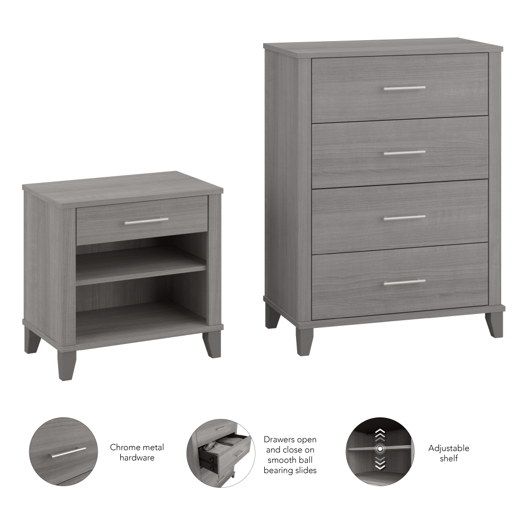 Shop Bush Furniture Somerset Chest of Drawers and Nightstand Set, Image 07, SET034PG, #color_platinum gray