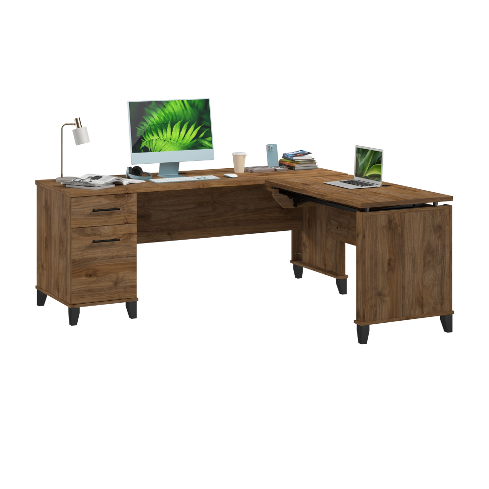 Shop Bush Furniture Somerset 72W 3 Position Sit to Stand L Shaped Desk, Image 02, SET014FW, #color_fresh walnut