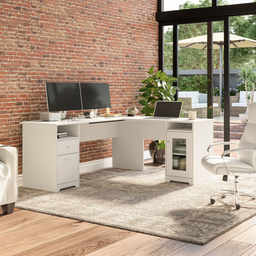 Shop Bush Furniture Cabot 72W L Shaped Computer Desk with Storage, Image 01, CAB072WHN, #color_white