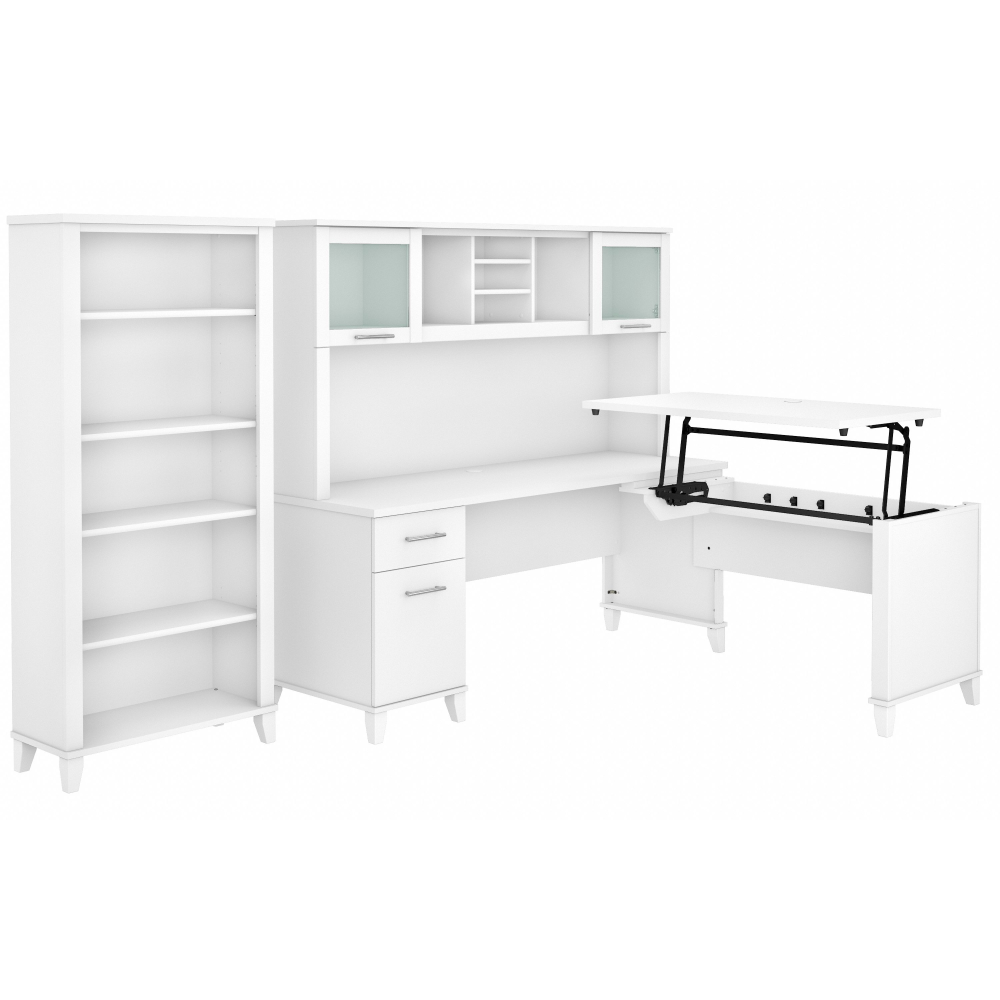 Shop Bush Furniture Somerset 72W 3 Position Sit to Stand L Shaped Desk with Hutch and Bookcase, Image 02, SET017WH, #color_white