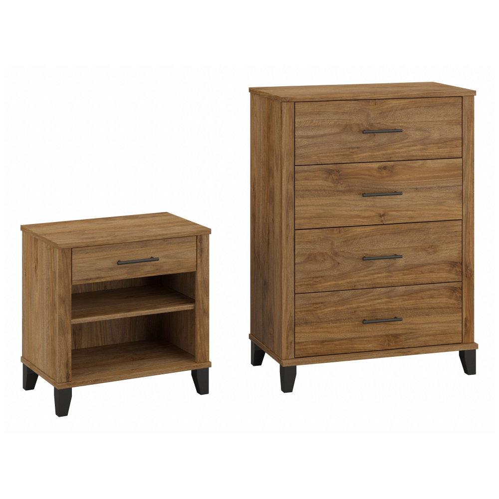 Shop Bush Furniture Somerset Chest of Drawers and Nightstand Set, Image 02, SET034FW, #color_fresh walnut