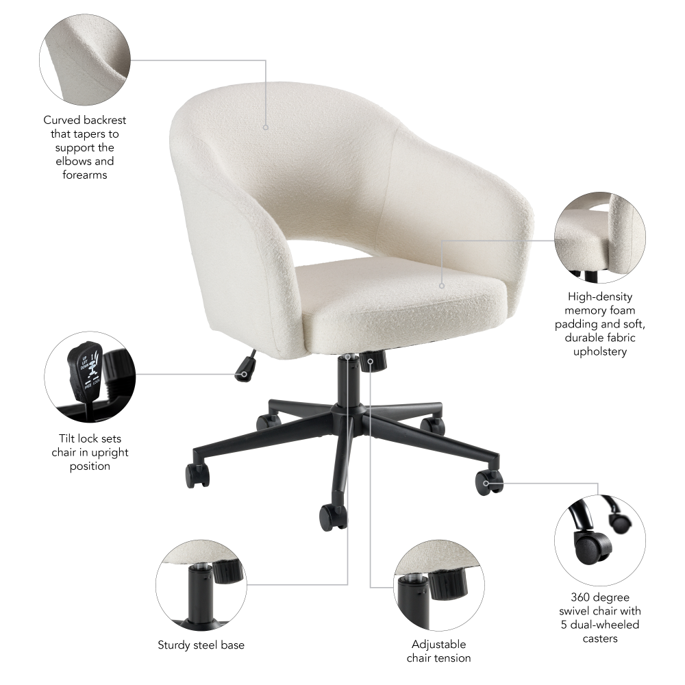 Shop Bush Furniture Fairfax Mid Century Modern Desk Chair for Home Office, Image 06, CH4401LCF-03, #color_light cream fabric
