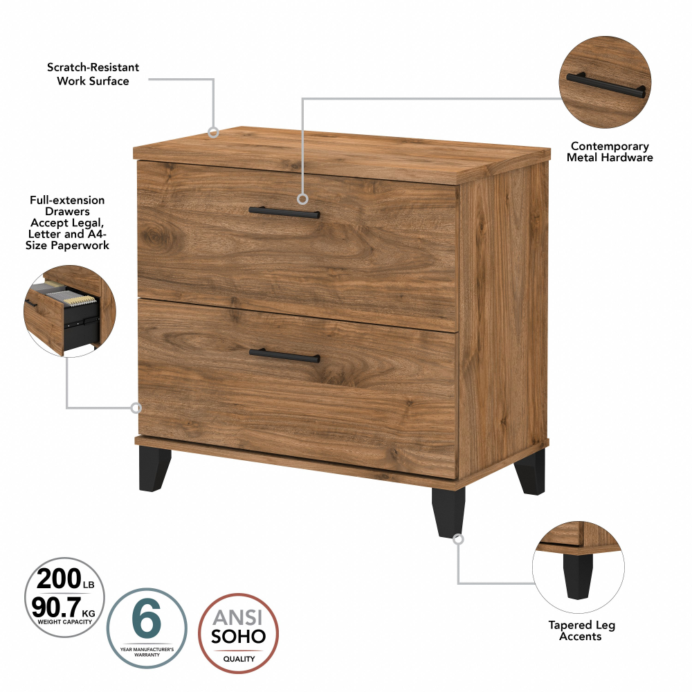 Shop Bush Furniture Somerset 2 Drawer Lateral File Cabinet, Image 07, WC81380, #color_fresh walnut