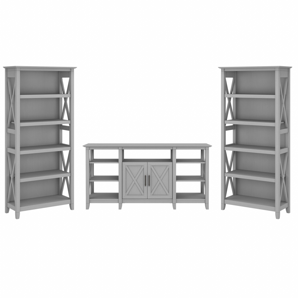 Shop Bush Furniture Key West Tall TV Stand with Set of 2 Bookcases, Image 02, KWS027CG, #color_cape cod gray