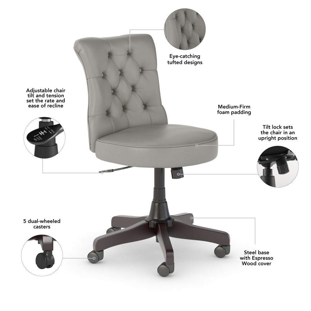 Shop Bush Furniture Key West 54W Computer Desk with Storage and Mid Back Tufted Office Chair, Image 06, KWS020CG, #color_cape cod gray