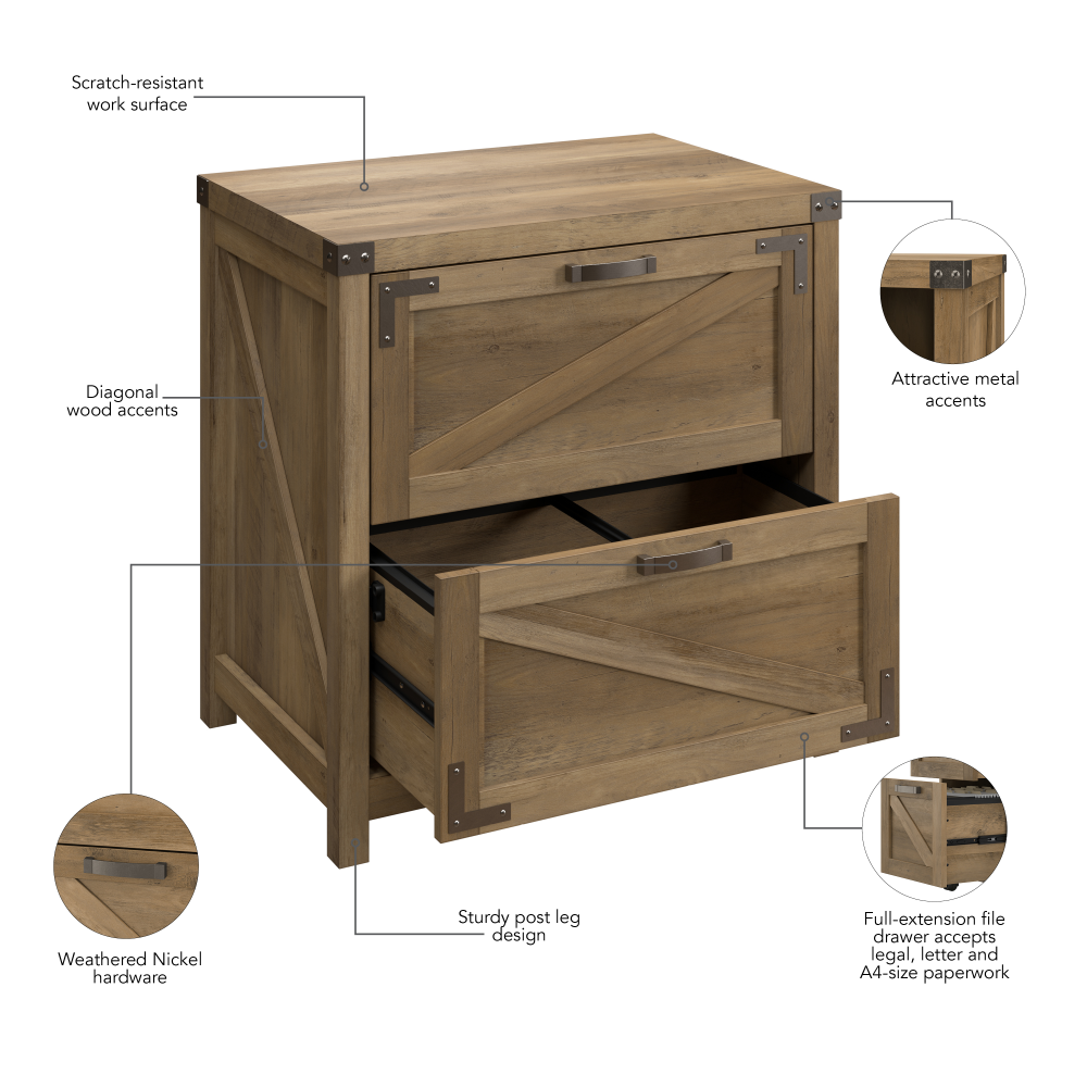 Shop Bush Furniture Knoxville 2 Drawer Lateral File Cabinet, Image 07, CGF129RCP-03, #color_reclaimed pine