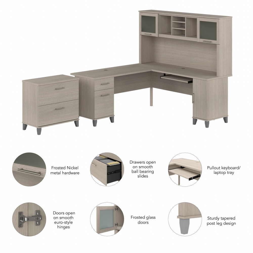 Shop Bush Furniture Somerset 72W L Shaped Desk with Hutch and Lateral File Cabinet, Image 07, SET009SO, #color_sand oak