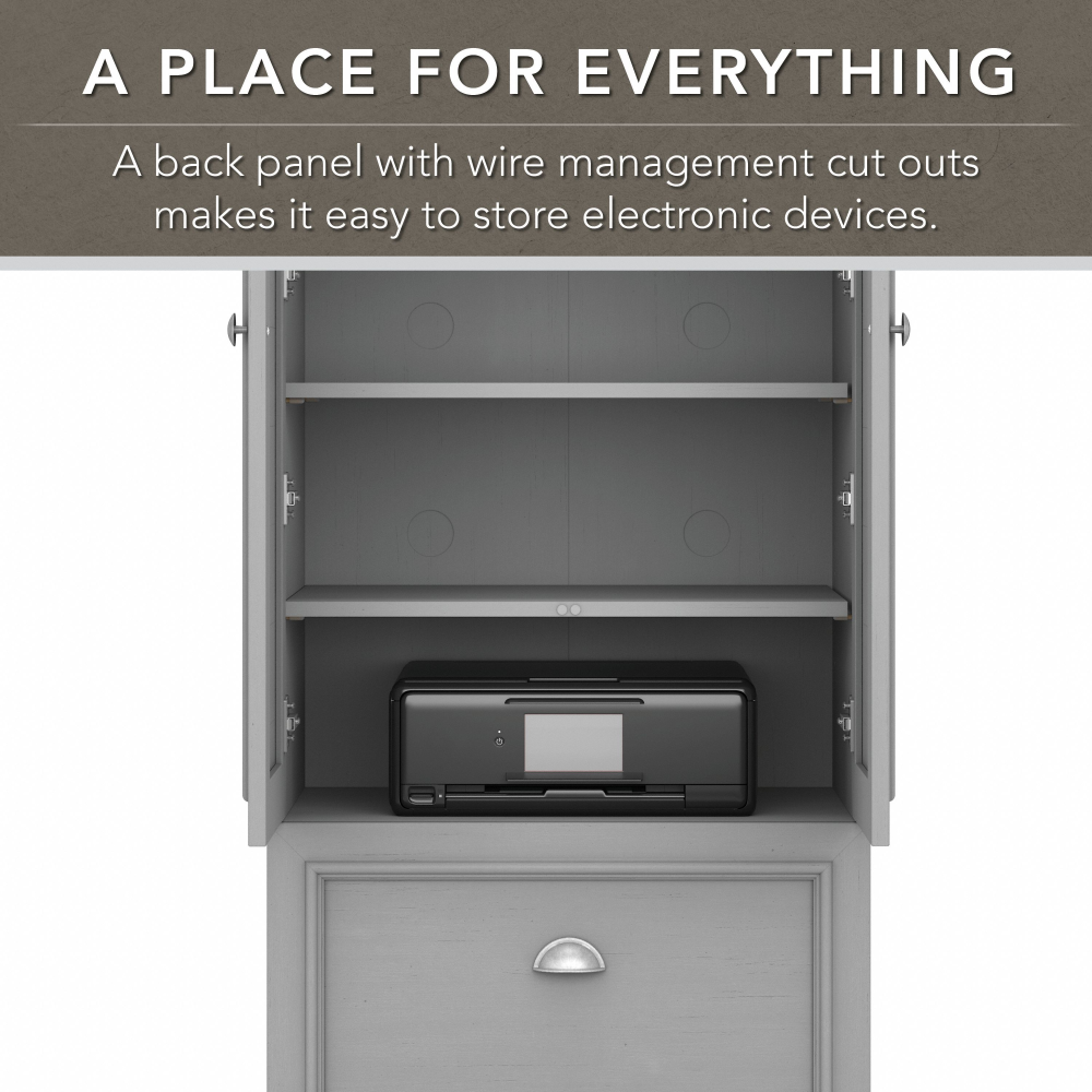 Shop Bush Furniture Fairview 60W L Shaped Desk and 2 Door Storage Cabinet with File Drawer, Image 07, FV009CG, #color_cape cod gray