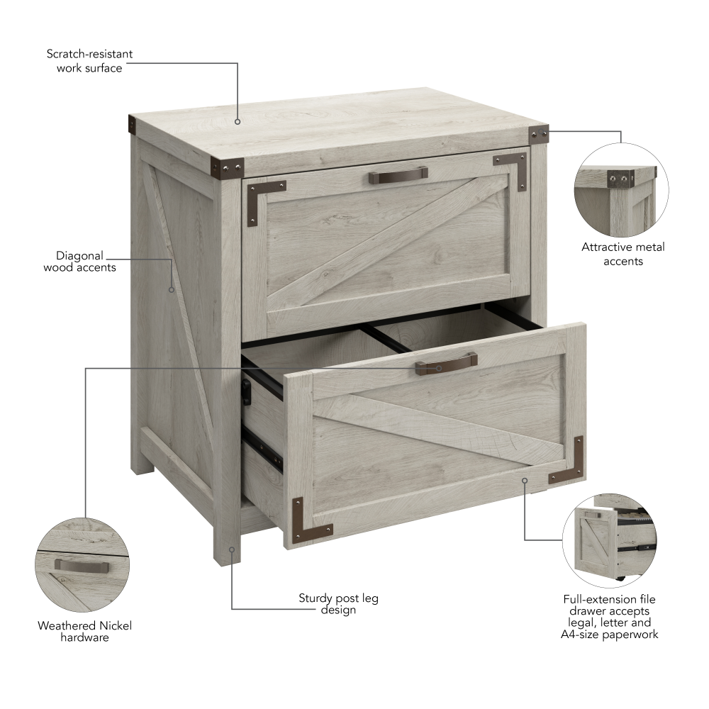 Shop Bush Furniture Knoxville 2 Drawer Lateral File Cabinet, Image 07, CGF129CWH-03, #color_cottage white