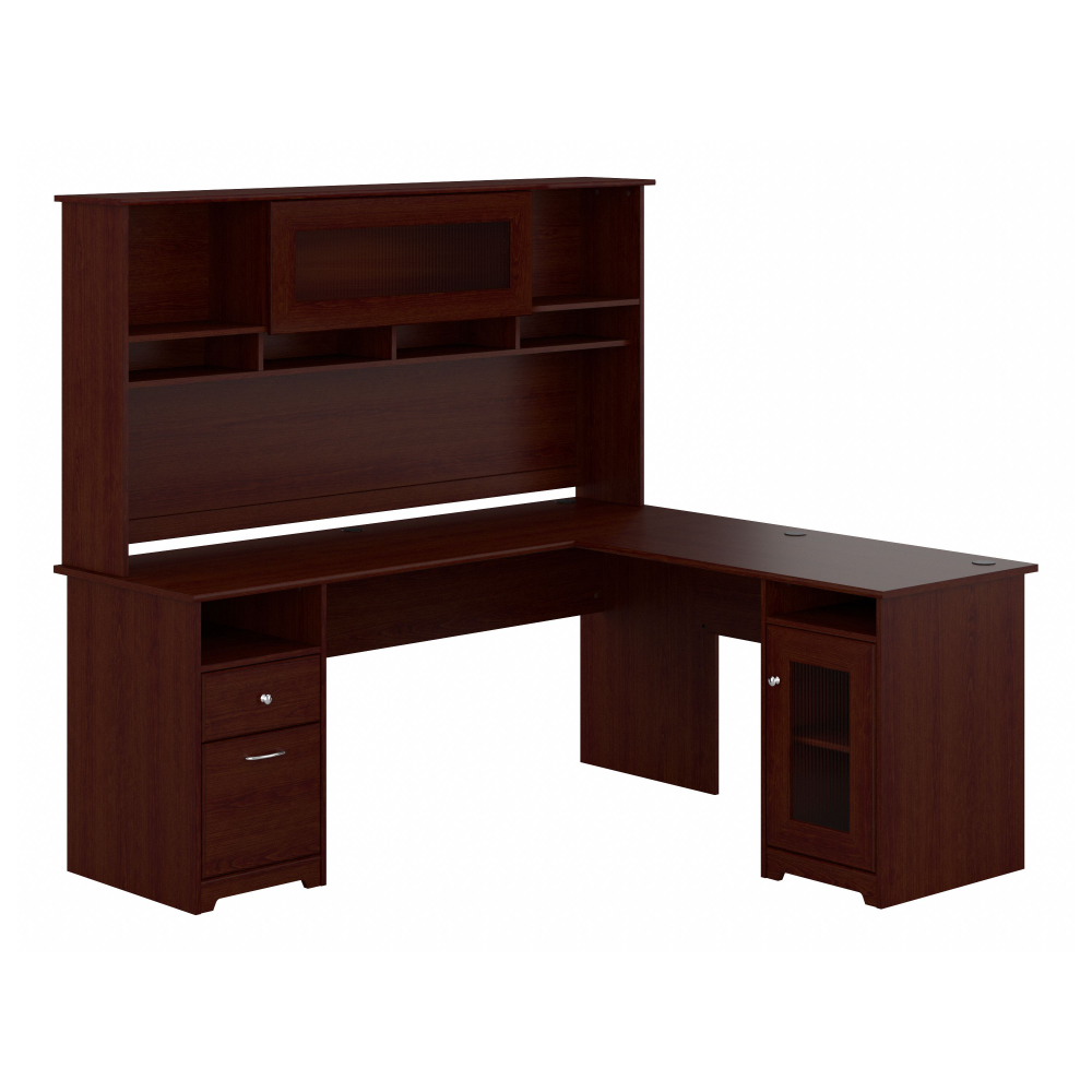 Shop Bush Furniture Cabot 72W L Shaped Computer Desk with Hutch and Storage, Image 02, CAB073HVC, #color_harvest cherry