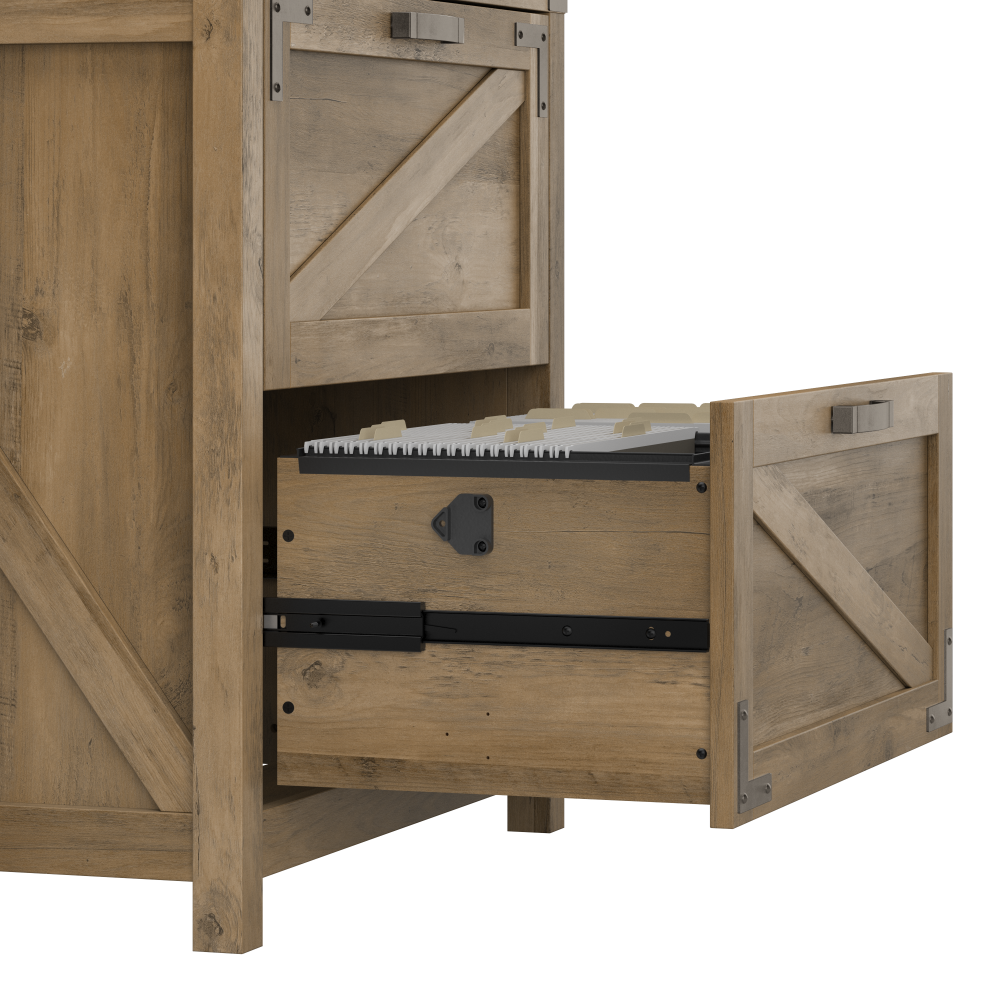 Shop Bush Furniture Knoxville 60W L Shaped Desk with Lateral File Cabinet and 5 Shelf Bookcase, Image 04, CGR005RCP, #color_reclaimed pine