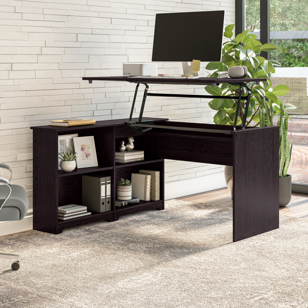 Shop Bush Furniture Cabot 52W 3 Position Sit to Stand Corner Desk with Shelves, Image 01, WC31816, #color_espresso oak